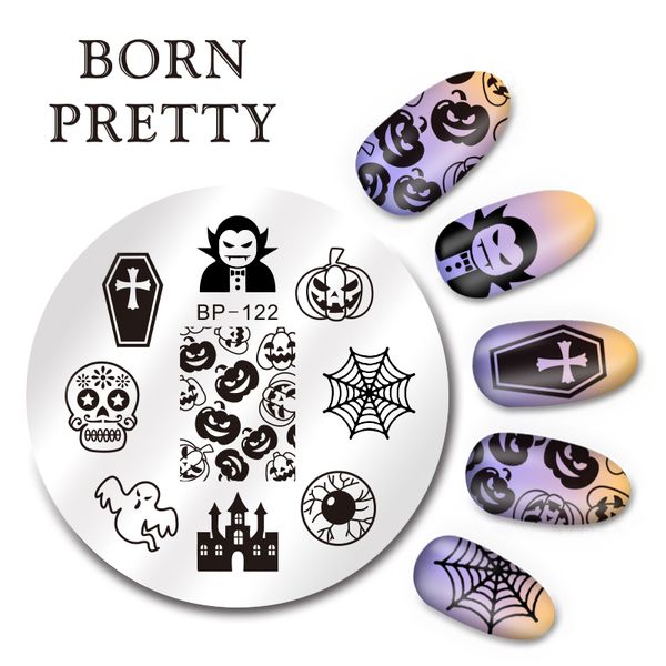 

born pretty 5.5cm round nail art stamp template halloween pumpkin image plate bp-122, White