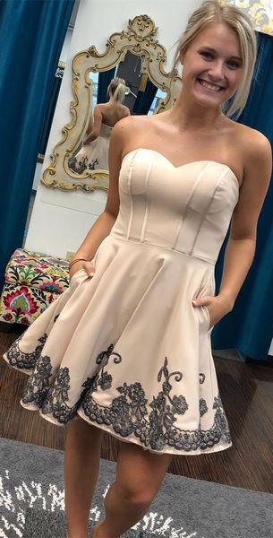 

selling sweetheart short homecoming dresses with black appliques for women, Red