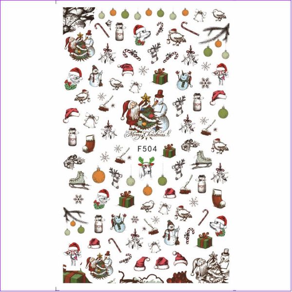 

uprettego super thin self adhesive 3d nail art nail slider sticker christmas xmas cap deer santa clause jingle bell f500-504, Black