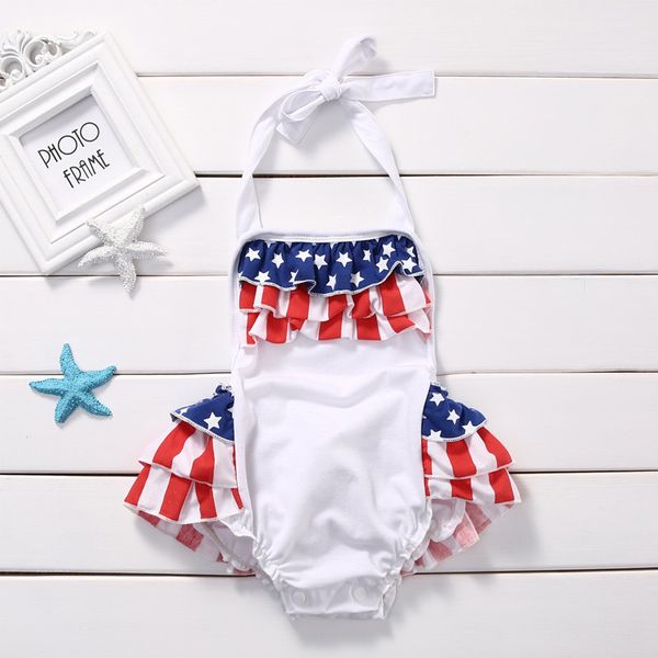 Baby Strampler Sommer Amerikanische Flagge Rüschen Baby Mädchen Kleidung Blackless Strampler Säugling Kleinkind Mädchen Tutu Strampler Overall Outfits Kleidung