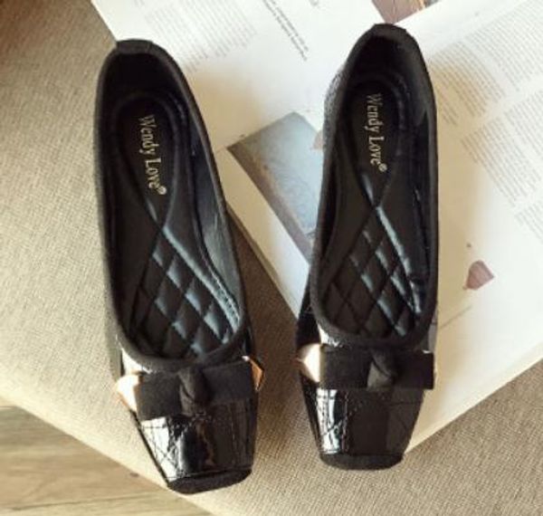 

women's shoes in autumn bowknot shallow mouth square head flat bottomed, Black