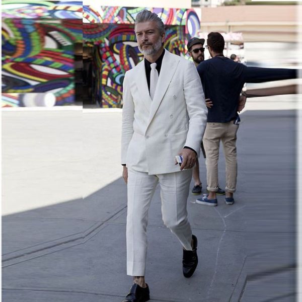 

white slim fit linen men suits 2019 wedding groom wear tuxedos 2 pieces (jacket+pants) bridegroom suits man blazer summer, Black;gray