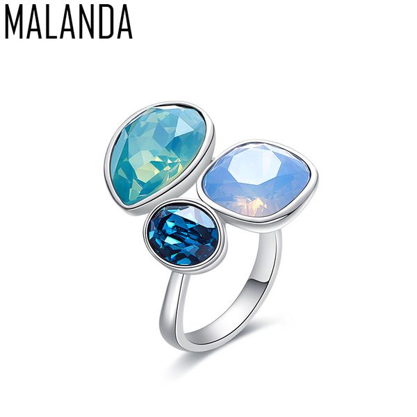 

malanda round heart square colorful crystal open rings for women crystal from fashion silver color rings jewelry gift, Golden;silver