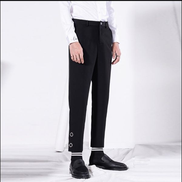 

m-3xl original nine points small trousers men's korean version of the metal decorative hair stylist feet pants singer clothing, Black