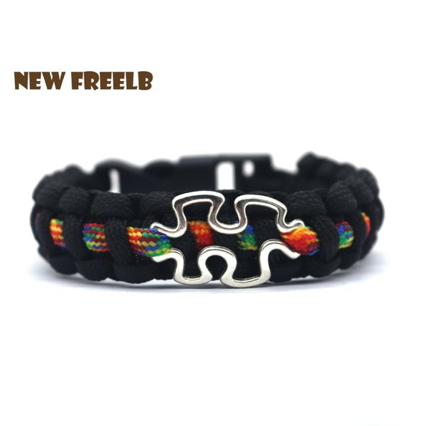 

new arrival autism awareness survival 550 paracord bracelet rainbow jewelry camping outdoor handmade for unisexdrop shipping, Golden;silver