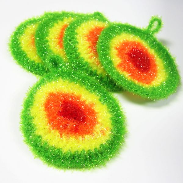 

round hand crochet korea yarn square dish cloth kitchen plate bowl washing cleaning scrubber brush