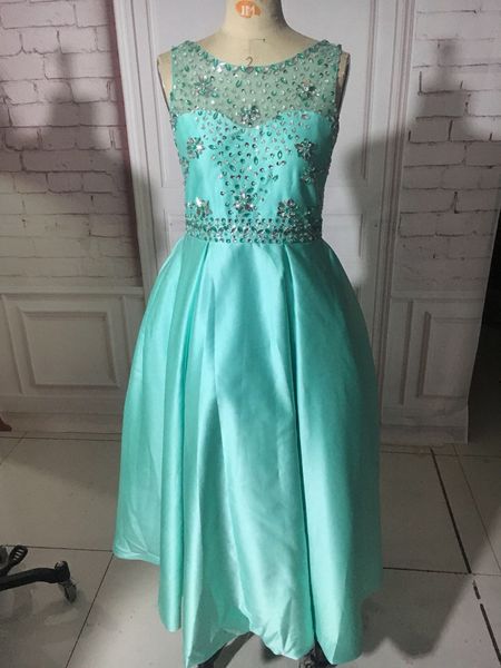 

real ps lovely a-line long beaded long flower girls dresses lace up taffeta children wedding dresses girls sleeveless pageant dress, White