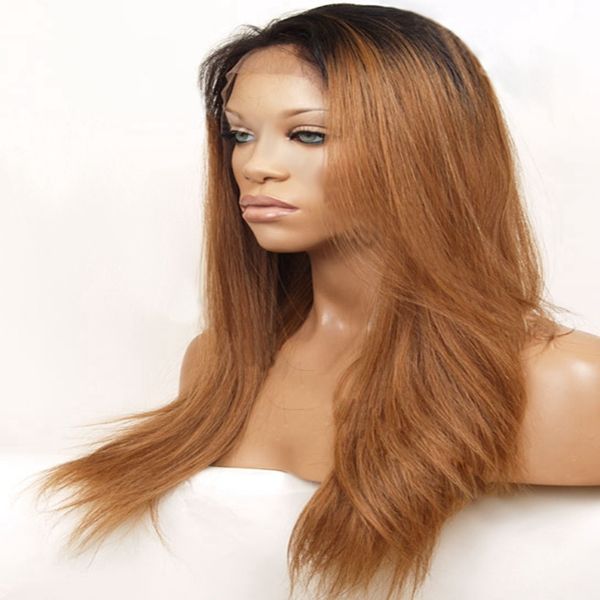 Compre Ombre Rubia Peluca 1b T 27 30 33 De Color En Dos Tonos Peluca Del Frente Del Cordón Sintético Calor Onda Natural 150density Cabello