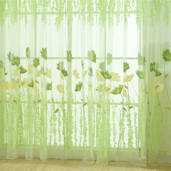 

eco-friendly window curtains 1m *2m sheer voile tulle for bedroom living room balcony printed tulip pattern sun -shading curtain