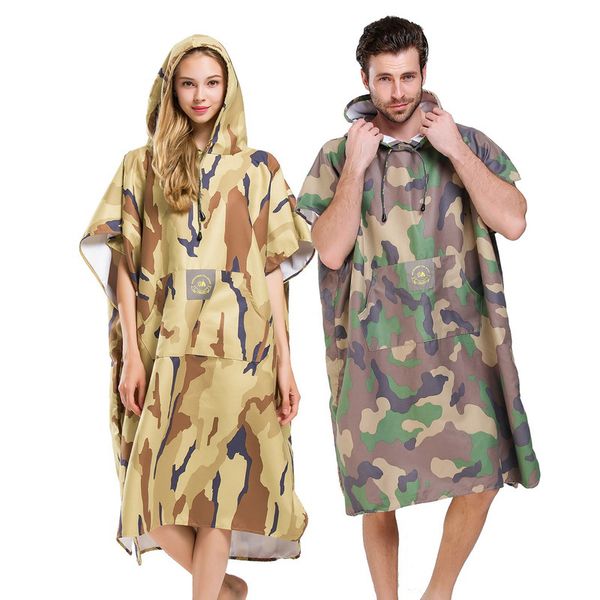 Acheter Camouflage Changement Robe Peignoir De Bain En Plein Air Adulte Capuchon Serviette De Plage Poncho Peignoir Serviettes Femmes Homme Peignoir