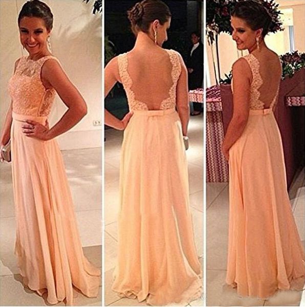 

backless chiffon lace long peach color for sale bridesmaid dresses wedding maid dress bd111, White;pink