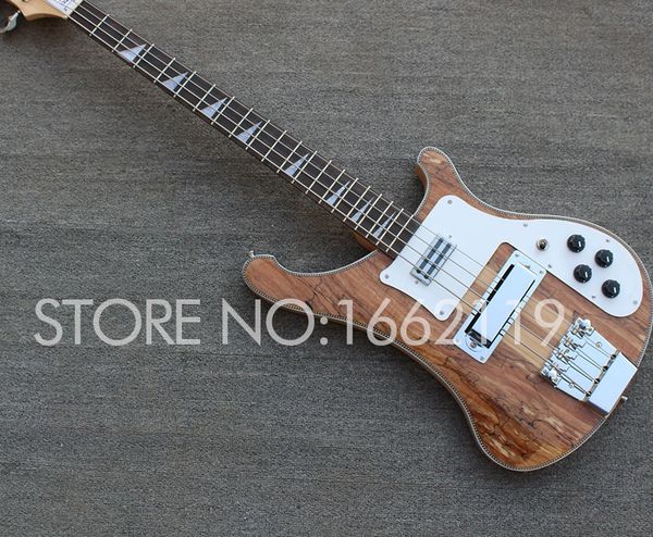 

neck thru body custom 4 strings ric 4003 spalted maple brown electric bass guitar sandwich neck, checkerboard binding, rosewood fingerboard