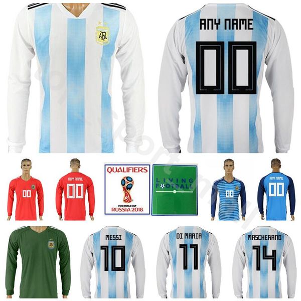 

Men Soccer 10 MESSI Long Sleeve Jersey 2018 World Cup 11 DI MARIA Football Shirt Kits 14 MASCHERANO 19 KUN AGUERO 9 HIGUAIN