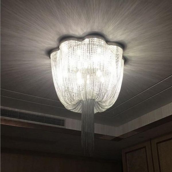Lámparas Led Cristal Acero Compre Aluminio Cadena Inoxidable De Lujo Borlas Para Sala Postmodernas Lámpara Techo ymNnOvw80