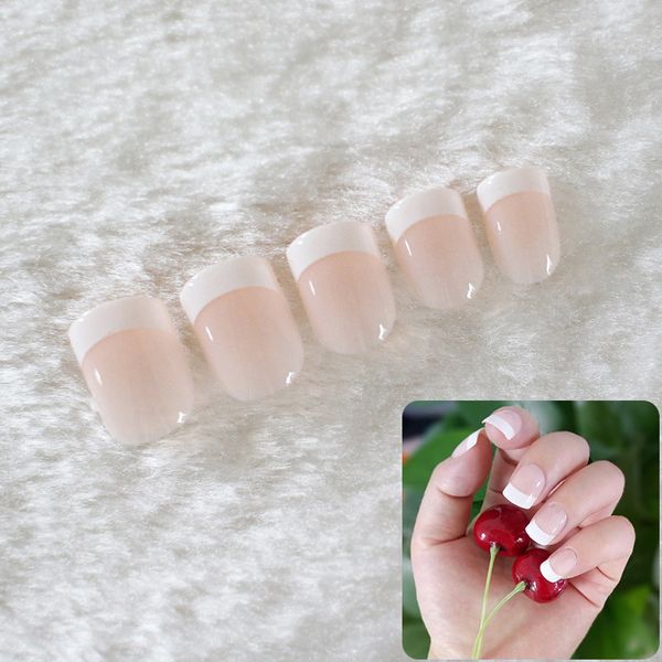 

24pcs white pink french false nails long acrylic classical full artificial press on nails tips pattern nep nagels faux ongles, Red;gold