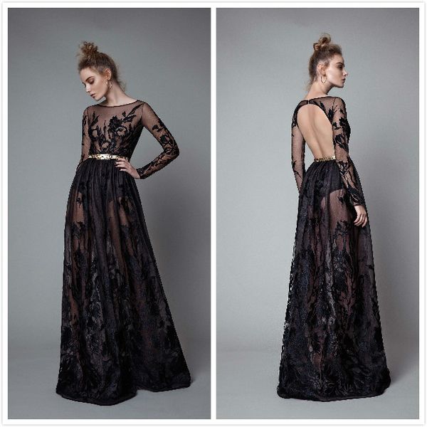 

berta evening dresses with long sleeve backless illusion design prom dress party evening wear tulle applique womens clothing, Black;red