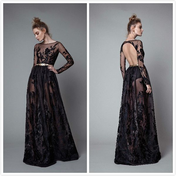 Berta Abiti da sera con maniche lunghe Illusione senza schienale Design sexy Abito da ballo Abiti da sera per feste Applique in tulle Abbigliamento da donna migliore