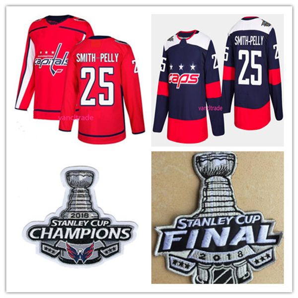 

custom 2018 stanley cup champions men's washington capitals #25 devante smith-pelly red blue hockey jersey, Black;red