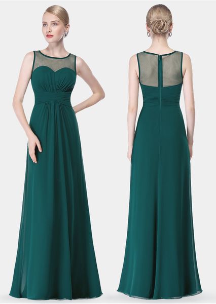 Einfache marineblaue Brautjungfernkleider aus Chiffon, lang, bodenlang, Empire-Taille, Trauzeugin, Juwelenhals, transparenter Reißverschluss hinten, Ehren-Brautkleid