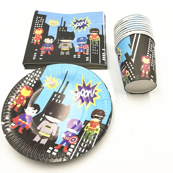 

60pcs/lot superhero disposable party set birthday party supplies superhero plates cups napkins 20people use