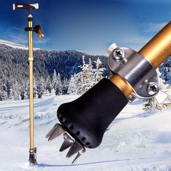 

outdoor stainless steel climbing crutches crampons snow grip for walking cane ice grip attachment spikes mud snow disability safety aid