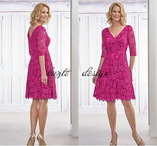 

2018 pink short mother's formal wear gown fabulous lace v-neck neckline knee-length a-line mother of the bride groom dress, Black;red