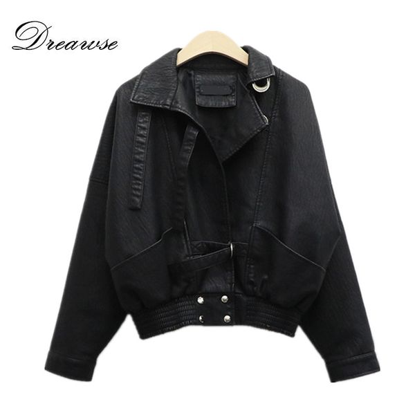 

dreawse women short jacket was thin bf style motorcycle pu leather loose long sleeve wild mujer jaqueta chaqueta tide mz2970, Black;brown