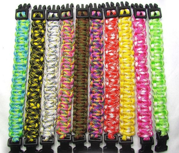 

200 color elf re cue cord rope paracord buckle bracelet military bangle port outdoor urvival gadget for travel camping hiking 300pc
