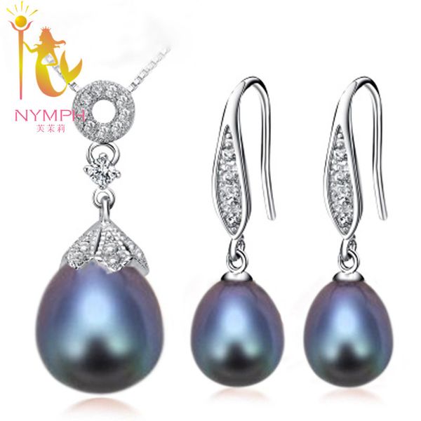 

nymph pearl jewelry set natural fresh water pearl necklace pendant earrings party christmas gift for girl women[tz1034, Black