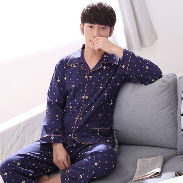 

yidanna men pajamas set long sleeved sleepwear cotton nighties casual male nightwear autumn pyjamas button plus size cloth suit, Black;brown