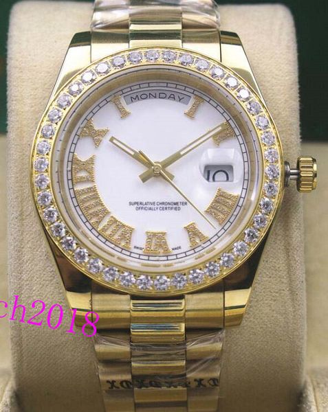 

Luxury Watch 2019 New Mens 18kt Gold Date White Dial Roman 118348 Diamond Bezel 41mm Automatic Fashion Brand Men's Watch Wristwatch, Slivery;brown