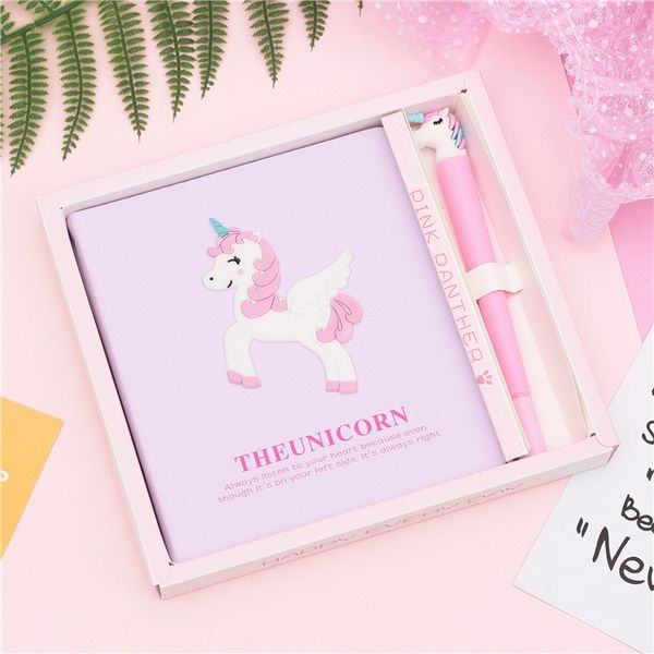 

jonvon satone unicorn nothand account book set hand book box gift cute notebooks travelers school supplies sketchbook, Purple;pink