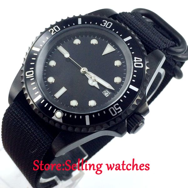 

42mm black dial luminous marks pvd automatic movement mens watch, Slivery;brown