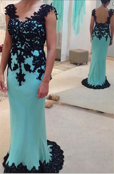 

elegant prom dress with black lace evening party dresses v-neck open back blue sheath evening gowns
