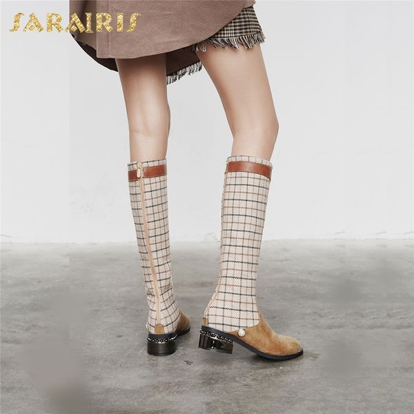 

sarairis dropship big size 32-43 women's shoes woman riding boots fashion plaid cloth winter knee-high boots woman shoes, Black