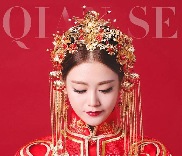 Headwear nupcial, vestido de noiva estilo chinês, ar jogo do ornamento, Xiu Ru traje, coroa Phoenix, ornamentos Qipao.