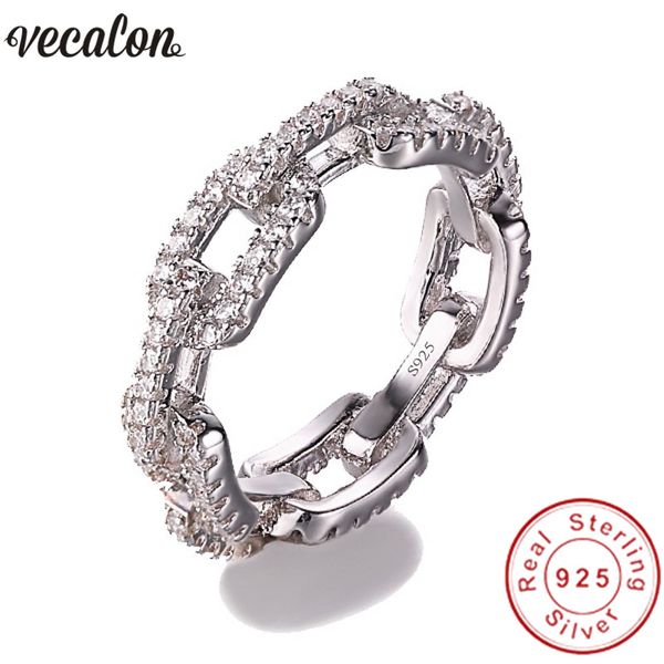 

vecalon luxury jewelry 100% soild 925 sterling silver ring 5a zircon cz chain shape engagement wedding band rings for women men, Slivery;golden