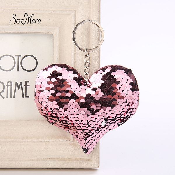 

sexemara trendy cute sequin keychain star heart pineapple glitter key ring shining gifts for women bag pendants car keychain, Silver