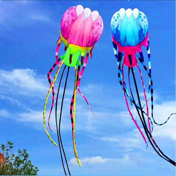 

free shipping 20m large soft kite ing jellyfish kite nylon ripstop outdoor toys reel line octopus pink windsock