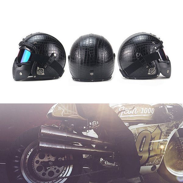 Per caschi da moto 3 4 casco aperto maschera per occhiali in pelle PU stile vintage XL314m