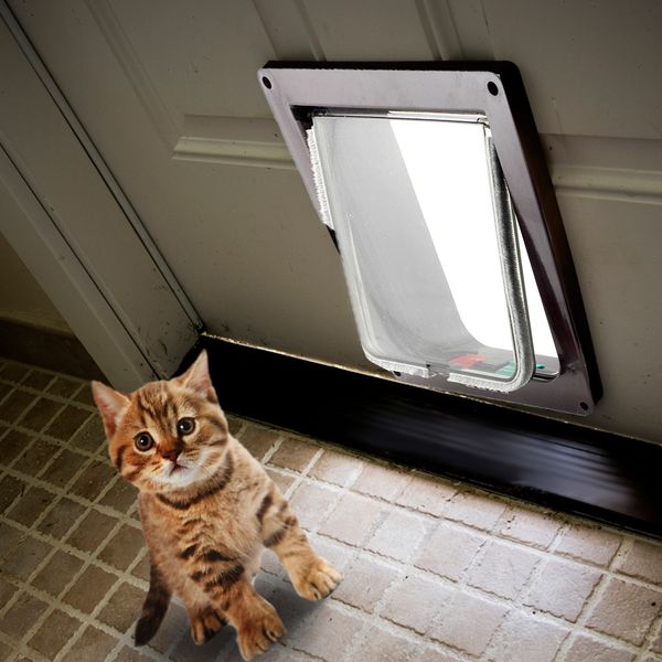 

lockable dog cat security flap door abs plastic security flap door animal small pet cat dog gate pet puppy supplies s/m/l
