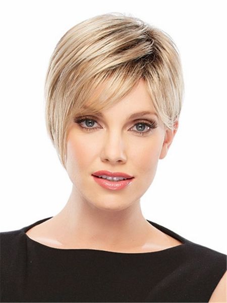 Brown Blonde Two Tone Color Short Hair Wig Heat Resistant Fiber