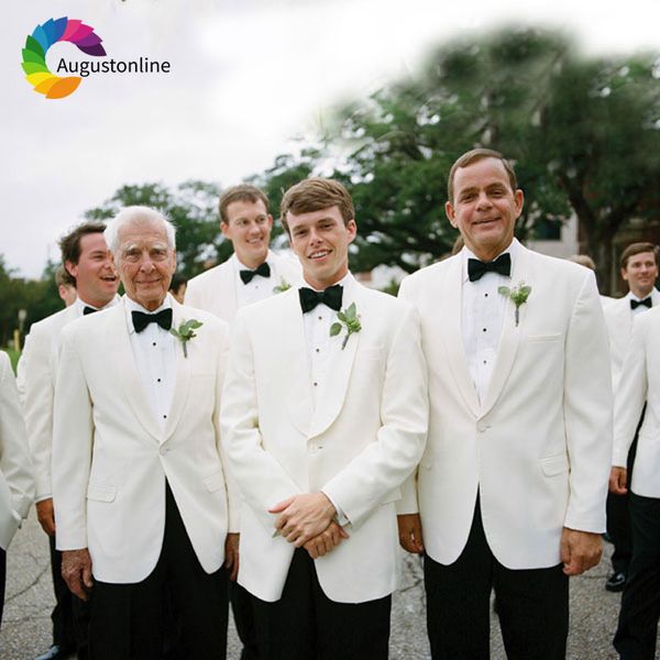

custom made men suit slim fit ivory groom tuxedo shawl lapel jacket pants 2piece men wedding suit blazer masculino costume homme, White;black