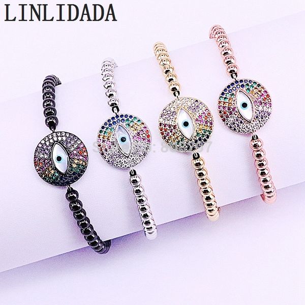 

new arrival 8pcs handmade micro pave cz shell eye bead charm & 4mm round beads braided macrame bracelet jewelry, Black