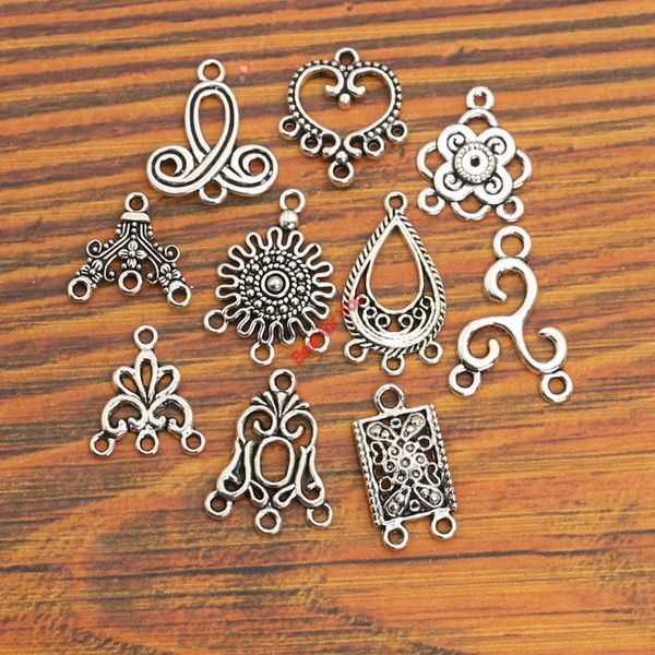

10pcs mixed antique silver plated connector charms pendants for bracelet jewelry making accessories craft diy handmade findings, Blue;slivery