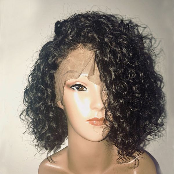 

130% 180% density curly 360 lace front human hair wigs with baby hair pre plucked 360 lace frontal short human hair bob wigs, Black
