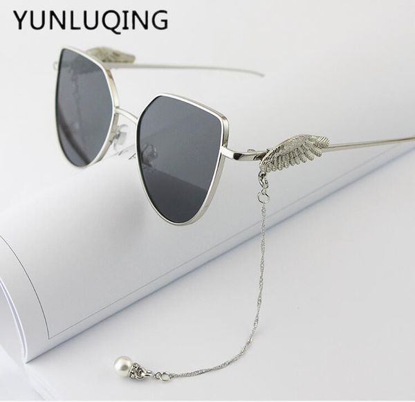 

yunluqing brand slivery gold mirror with wing fashion sunglasses for women men vintage gradient 54112, White;black