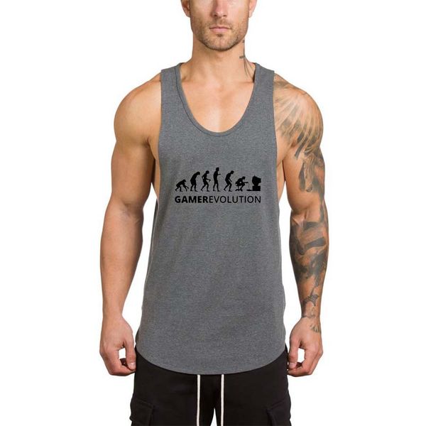 

game revolution t shirt fitness tank men cotton sleeveless shirt bodybuilding vest fitness funny t, Black;blue