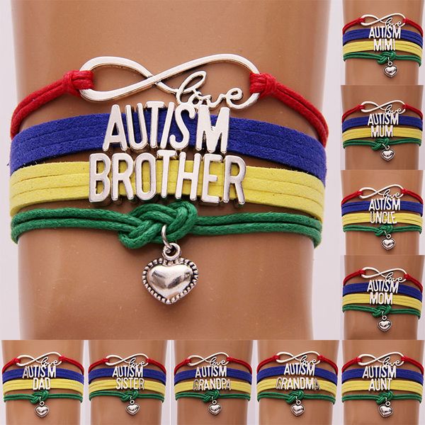 

ncrhgl infinity love autism brother/mimi/mom/dad/sister/nana bracelets bangles heart charm braided family lucky bracelet unisex, Black