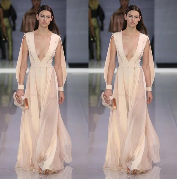 

illusion a line prom dresses deep v neck long sleeve beads evening gowns red carpet custom made formal dress evening gowns, Black